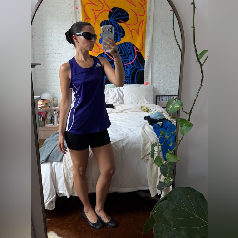 ADIDAS PURPLE & WHITE ATHLETIC TOP